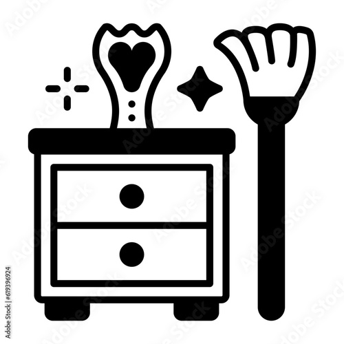 dust cleaning with a dry microfiber brush concept, vector icon design, Housekeeping symbol, Office caretaker sign, porter or cleanser equipment stock illustration