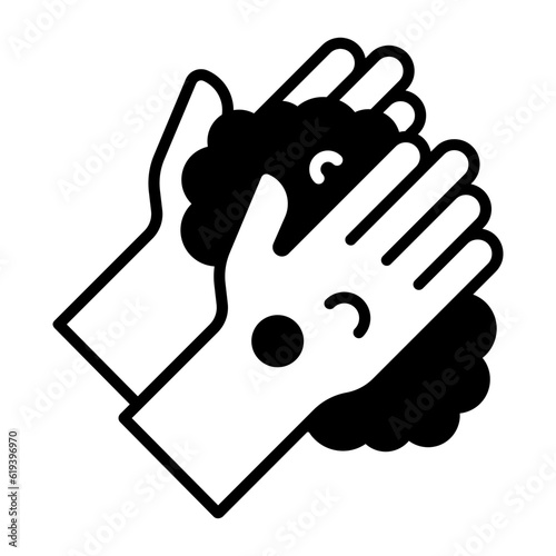 hand hygiene concept, Handwashing with soap vector icon design, Housekeeping symbol, Office caretaker sign, porter or cleanser equipment stock illustration
