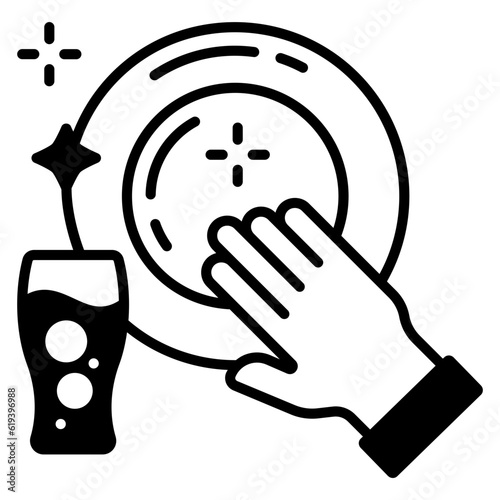 wash the dishes and glass concept, cleaning crockery and cutlery vector icon design, Housekeeping symbol, Office caretaker sign, porter or cleanser equipment stock illustration
