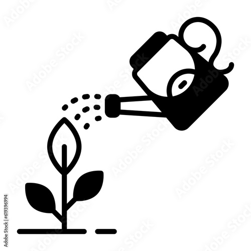 Giving water to Plant concept, Irrigation vector icon design, Housekeeping symbol, Office caretaker sign, porter or cleanser equipment stock illustration