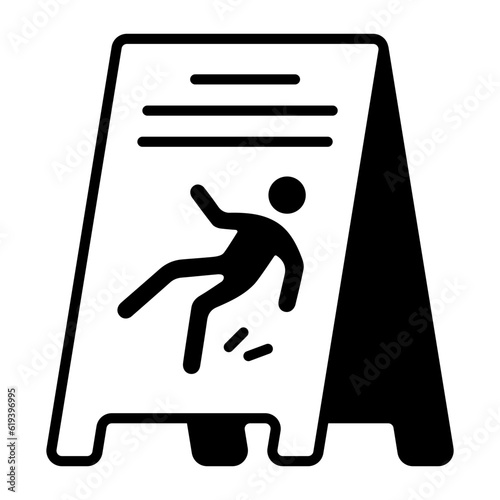 caution slippery Floor concept, Wet surface yellow signage vector icon design, Housekeeping symbol, Office caretaker sign, porter or cleanser equipment stock illustration