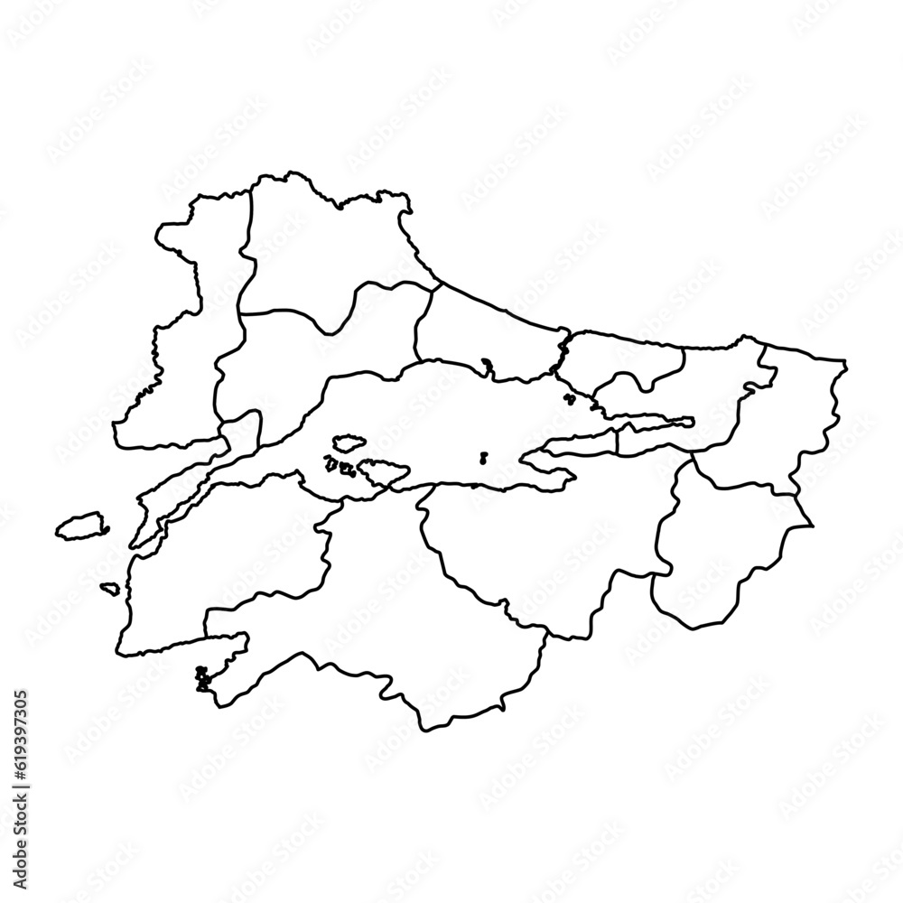 Marmara region map, administrative divisions of Turkey. Vector illustration.