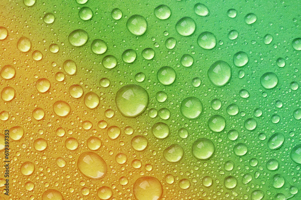 Water drops on green background. Abstract water drops texture.