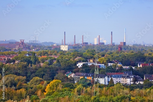 Essen city, Germany. Cityscape with industrial infrastructure.