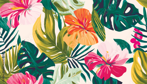 Modern exotic floral jungle pattern. Collage contemporary seamless pattern. Hand drawn cartoon style pattern.