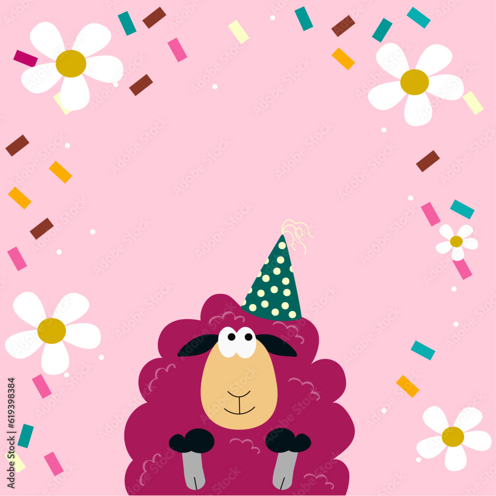Fototapeta premium Sheep Party Hat with invitation banner and element asset for design poster, invitation card, flyer 