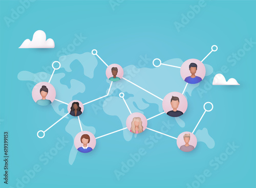 Networking concept. Social contacts of people connected by nodes and lines. 3D Web Vector Illustrations.