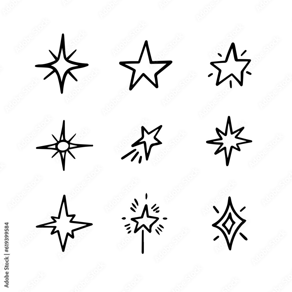 Different hand drawn stars set in cartoon style. Different hand drawn stars set in cartoon style.