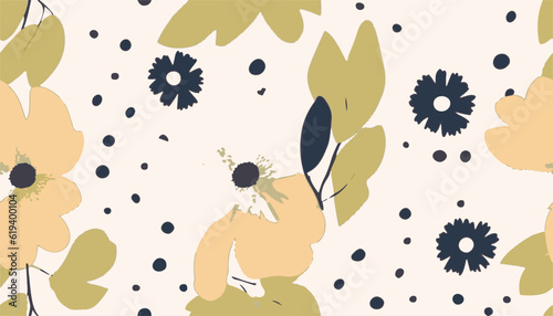 Simple abstract flowers print. Hand drawn botanical collage contemporary seamless pattern.