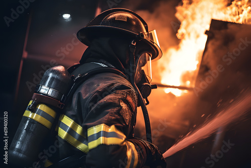 Canvas-taulu A firefighter extinguishing a blazing fire, bravely risking their lives to protect others