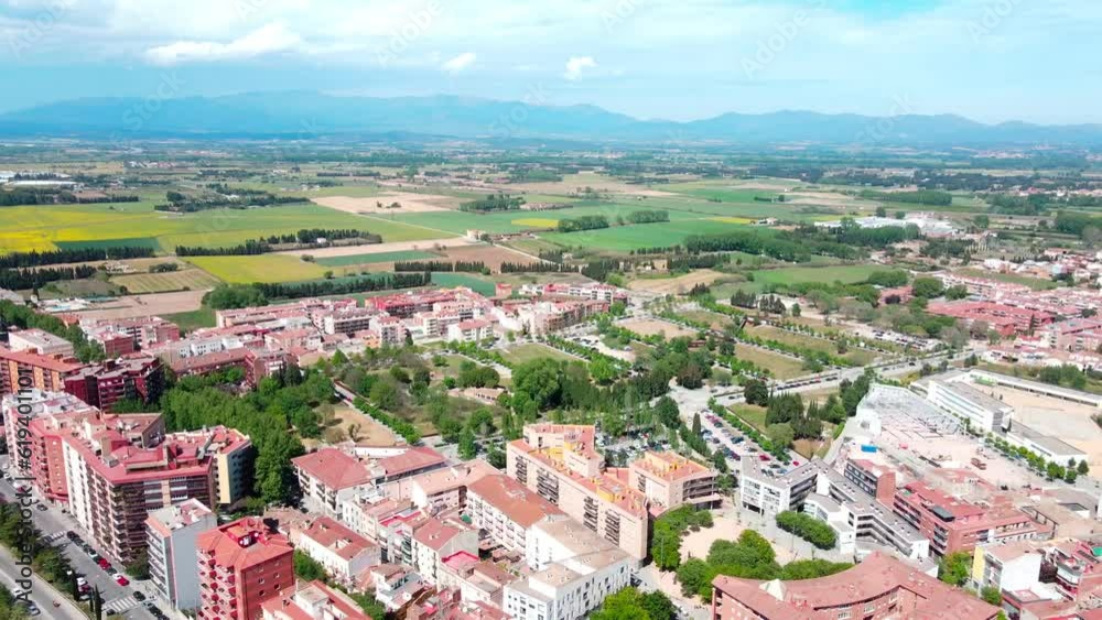 Aerial view of city of Figueres and surrounding nature scene in Figueres Catalonia Aerial view of city of Figueres and surrounding nature scene in Figueres Catalonia