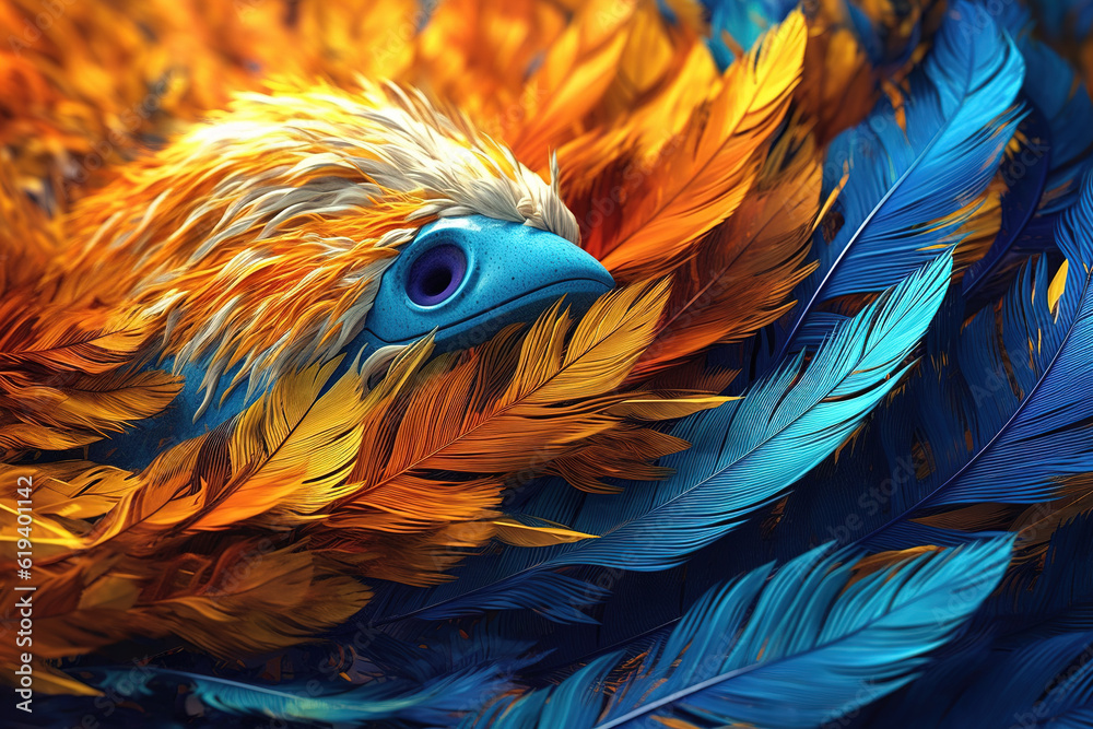 Fototapeta premium The colorful animal bird feathers in the black background