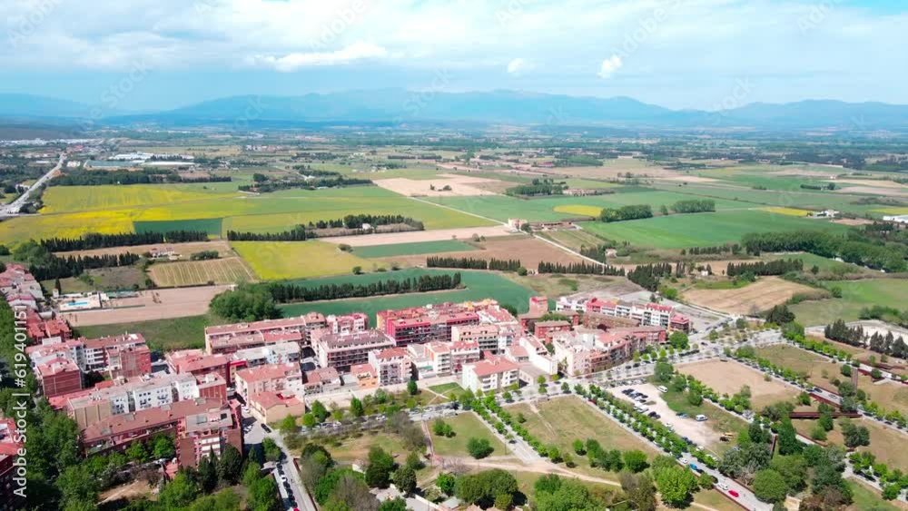 Aerial view of city of Figueres and surrounding nature scene in Figueres Catalonia Aerial view of city of Figueres and surrounding nature scene in Figueres Catalonia