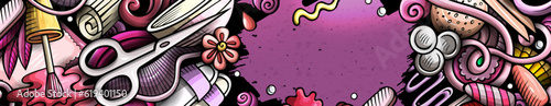 Nail salon hand drawn doodle banner. Cartoon detailed illustrations.