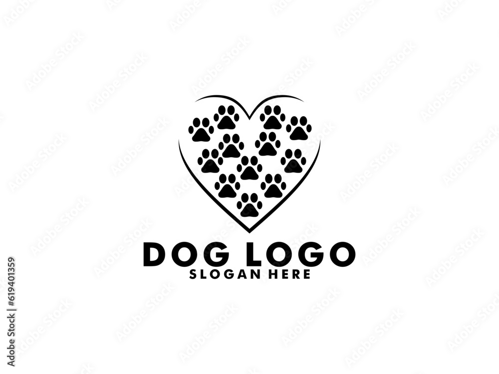 Dog logo vector, simple minimal dog care logo design, silhouette dog logo