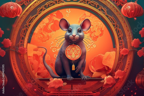 In the red context, the Chinese zodiac animal rat