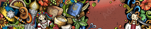 Ukraine doodle banner. Cartoon vector flyer.