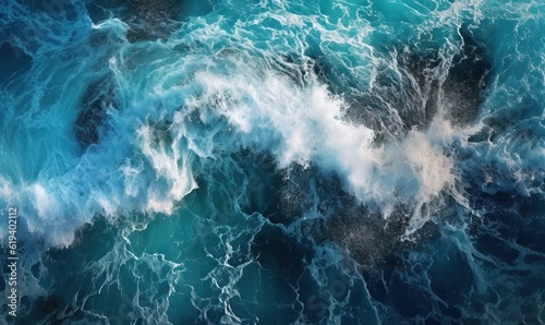  an aerial view of a large body of water with waves. generative ai