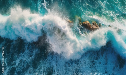  an aerial view of the ocean with a rock in the middle. generative ai