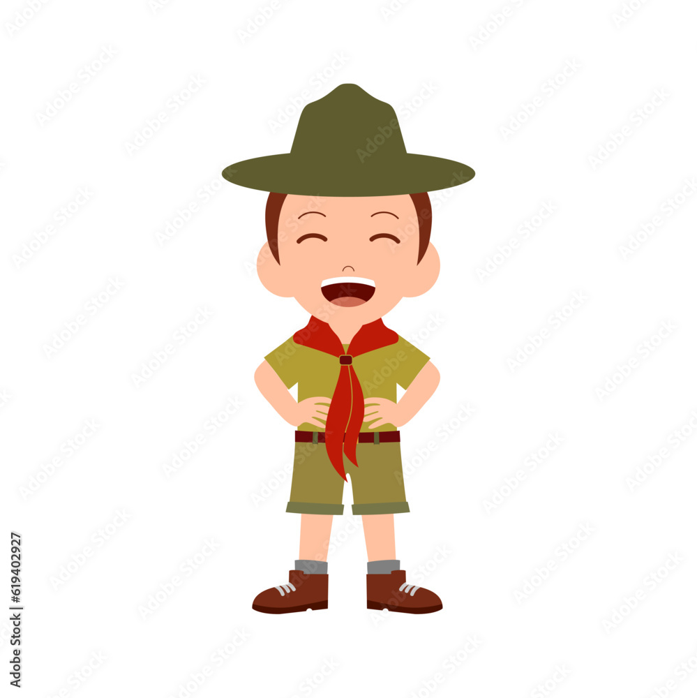 happy cute little kid boy wear scout uniform