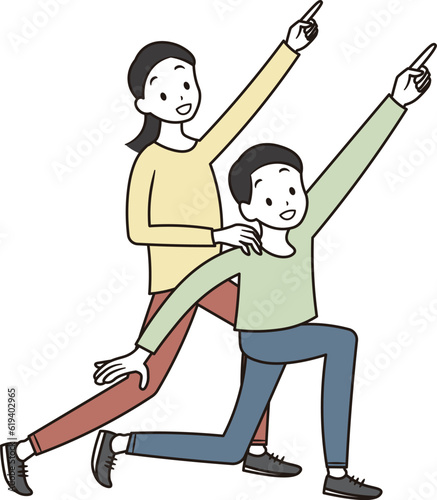 指差しをしている女性と男性のイラスト素材