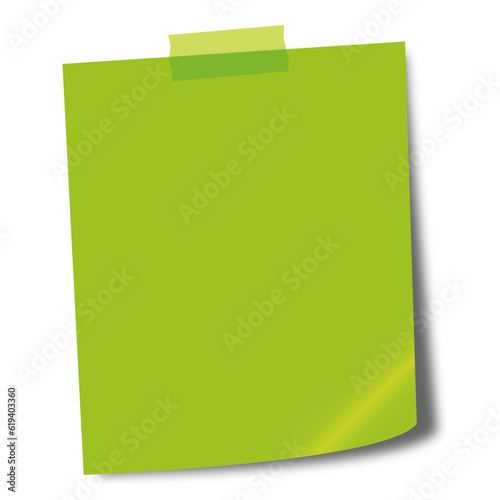 Canvas Print Green post it glued to the board with tape isolated on transparent background