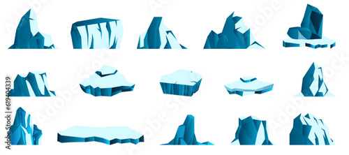 Iceberg icon collection in a flat design. Set of ocean iceberg in a flat design
