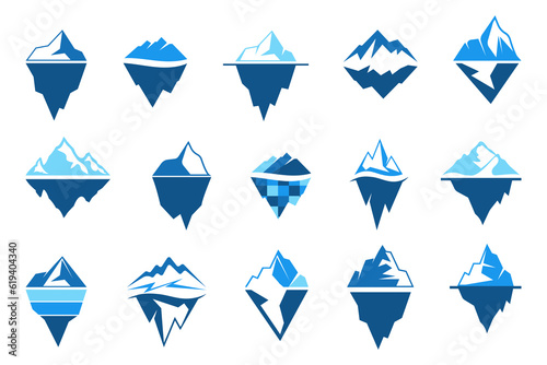 Iceberg logo collection in a flat design. Set of ocean iceberg in a flat design