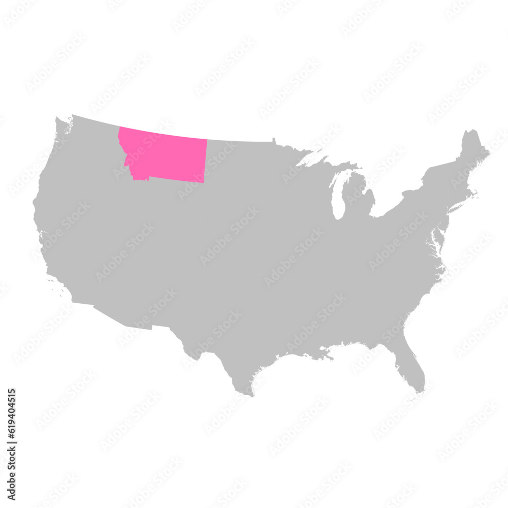 Fototapeta premium Vector map of the state of Montana highlighted highlighted in bright pink on a map of United States of America.