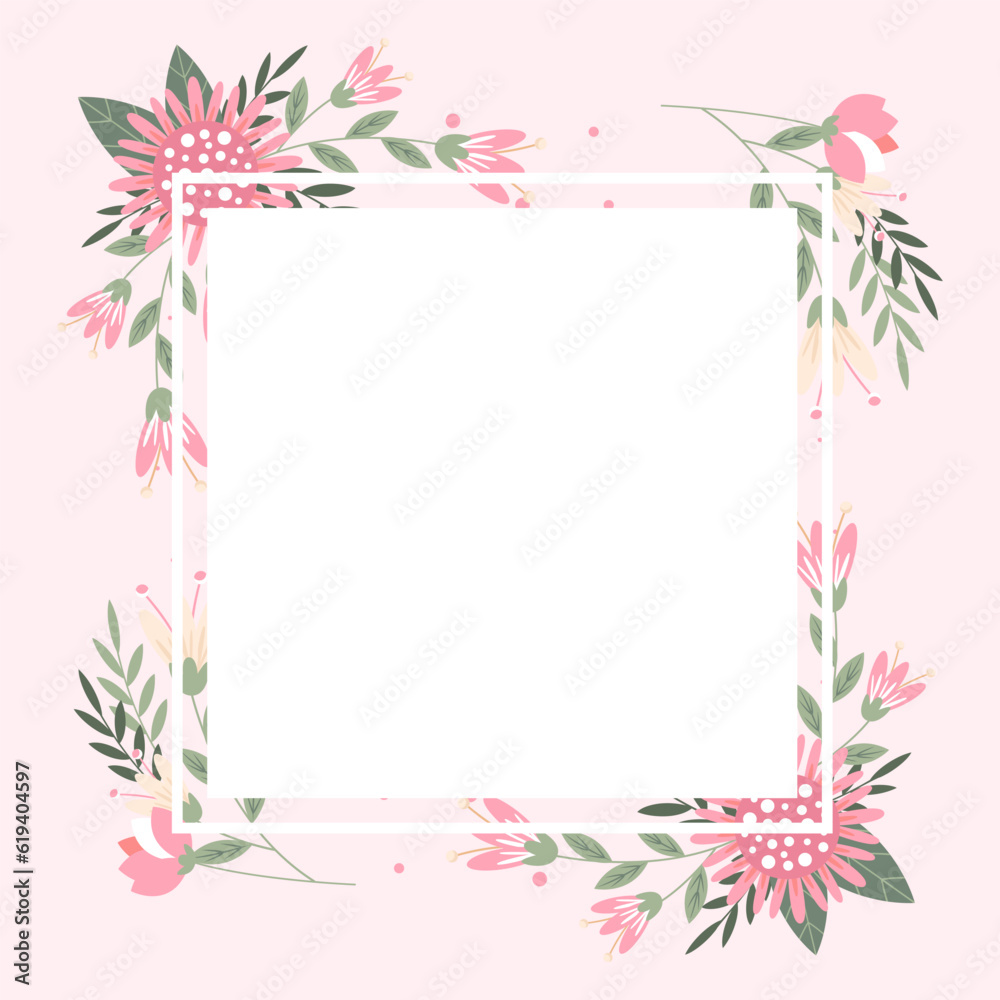 Pink floral frame background. Abstract pink floral decoration background template