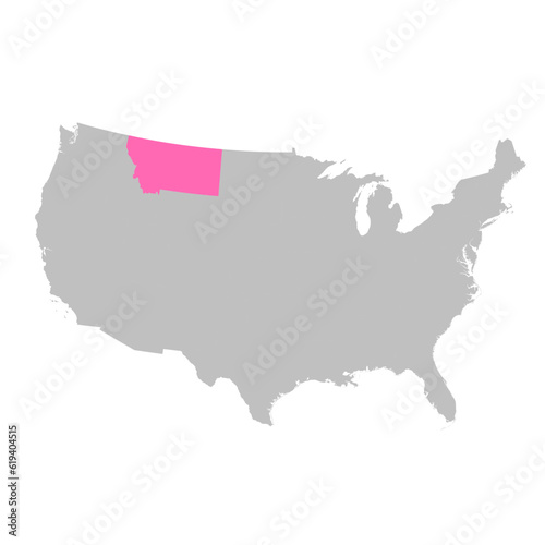 Vector map of the state of Montana highlighted highlighted in bright pink on a map of United States of America.