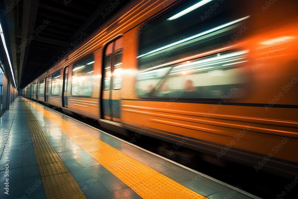 Obraz premium AI High -speed railway train running on the railway station
