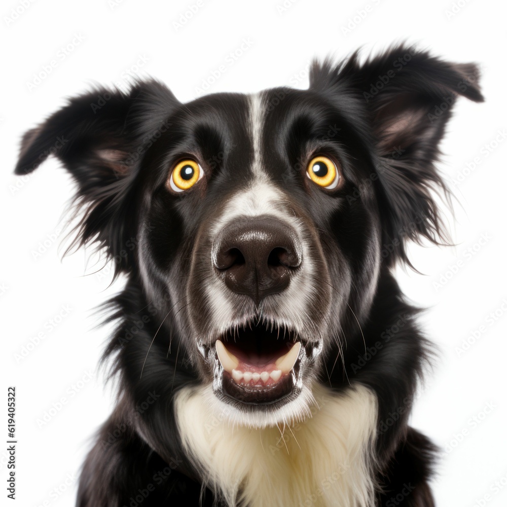AI generated illustration of a Border Collie
dog perched atop a white background