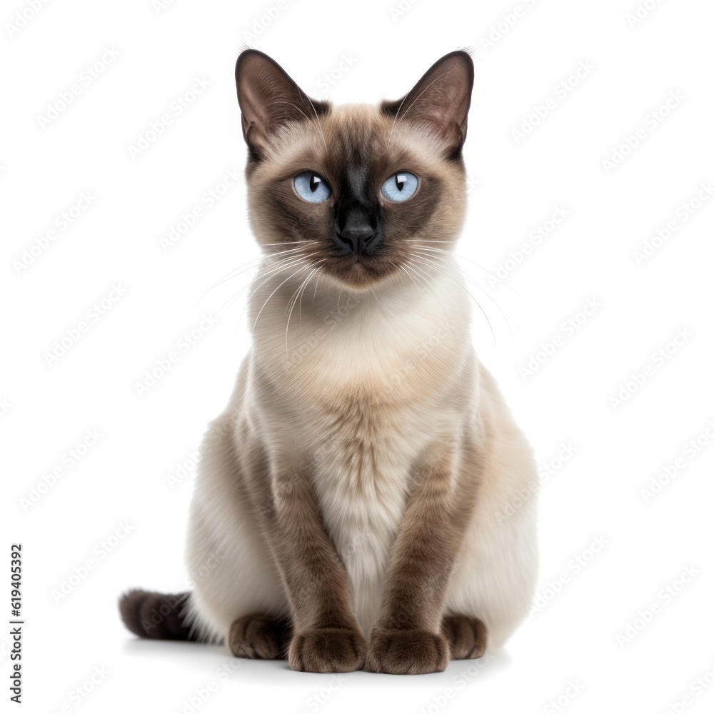 AI generated illustration of a Transparent Siamese cat perched atop a white background AI generated illustration of a Transparent Siamese cat perched atop a white background