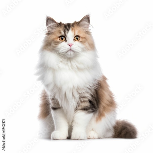AI generated illustration of a American curl kitten perched atop a white background