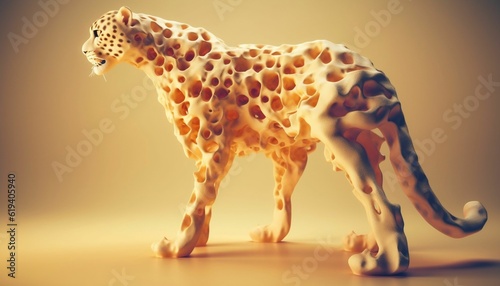 AI generated illustration of a cheetah with a lot of holes instead of black dots