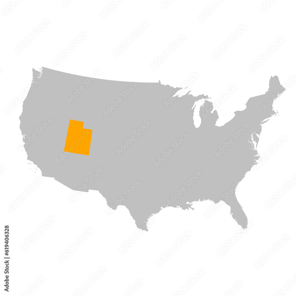 Vector map of the state of Utah highlighted highlighted in bright orange on a map of United States of America. Vector map of the state of Utah highlighted highlighted in bright orange on a map of United States of America.