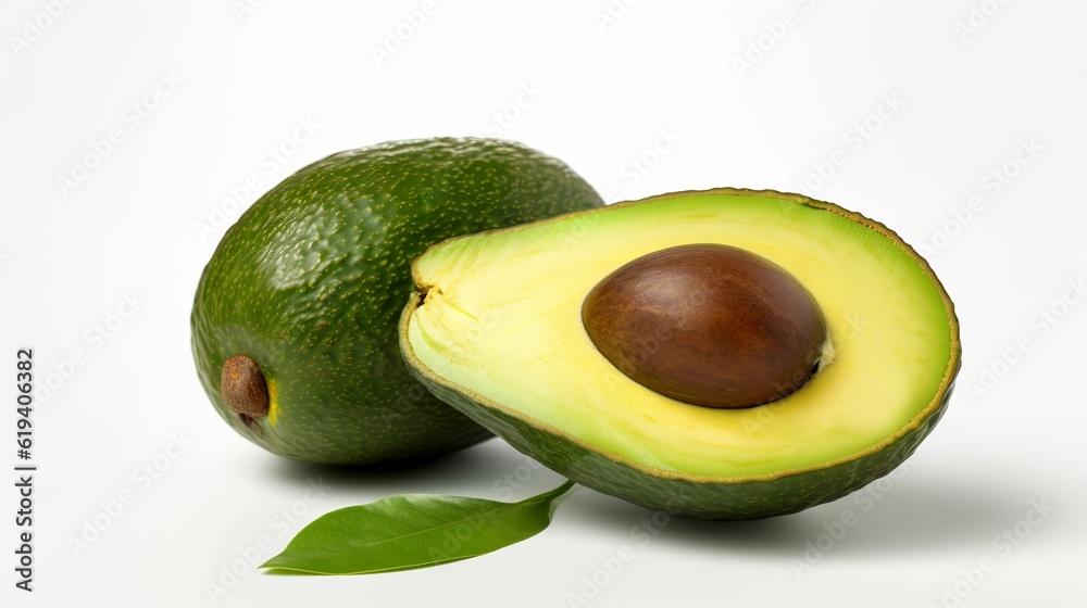 AI generated illustration of ripe avocados isolated on a white background
