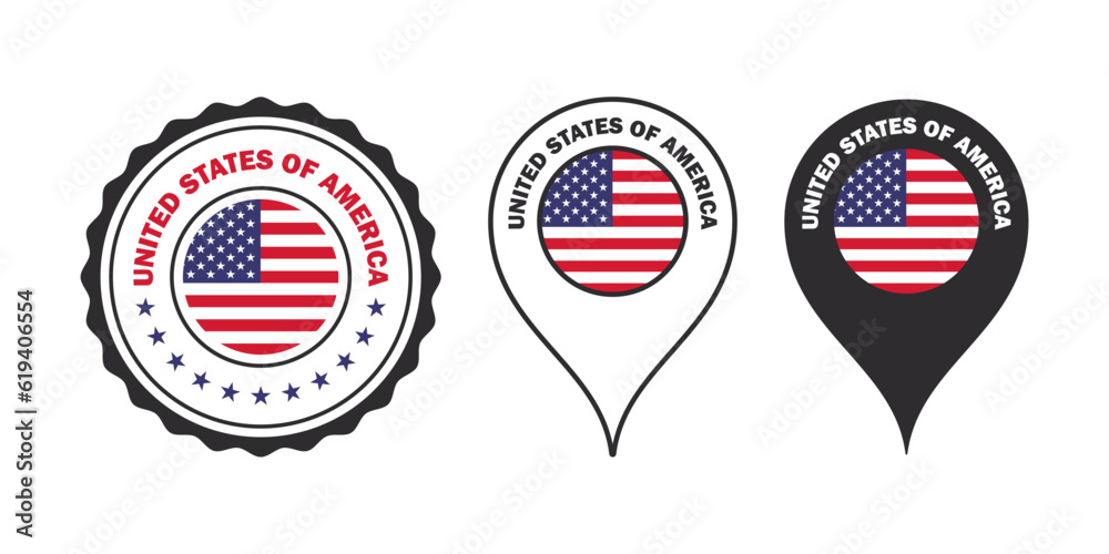 USA signs with flag. USA pointers with flag. Vector scalable graphics