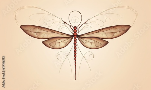  a drawing of a dragonfly with intricate wings and a tail.  generative ai