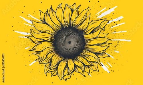 a drawing of a sunflower with a smiley face on a yellow background.  generative ai