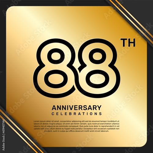 88th anniversary celebration template design with simple and luxury style in golden color, vector template photo