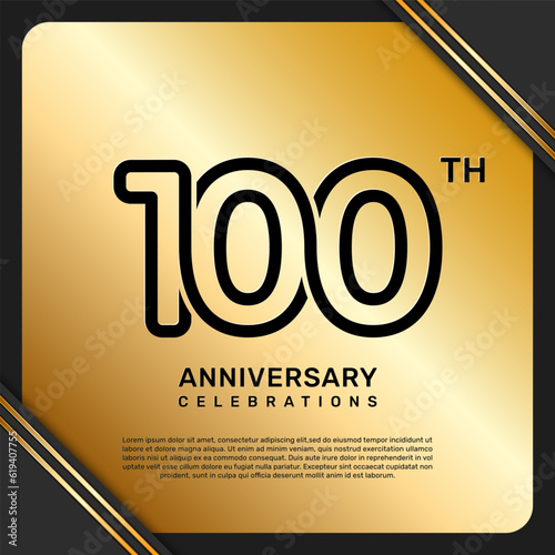 100th anniversary celebration template design with simple and luxury style in golden color, vector template