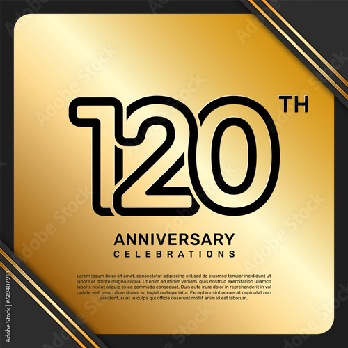 120th anniversary celebration template design with simple and luxury style in golden color, vector template photo