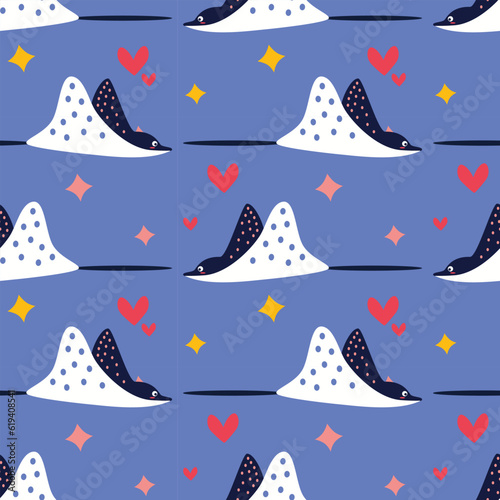 Pattern on a marine theme with stingray, ornament.