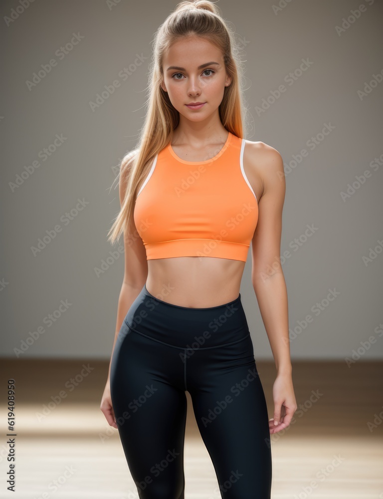 Young fit woman in orange clothes. Generative AI