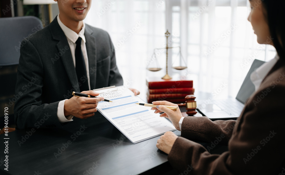 Business and Male lawyer or judge consult having team meeting with client, Law and Legal services concept.Customer service good cooperation in office