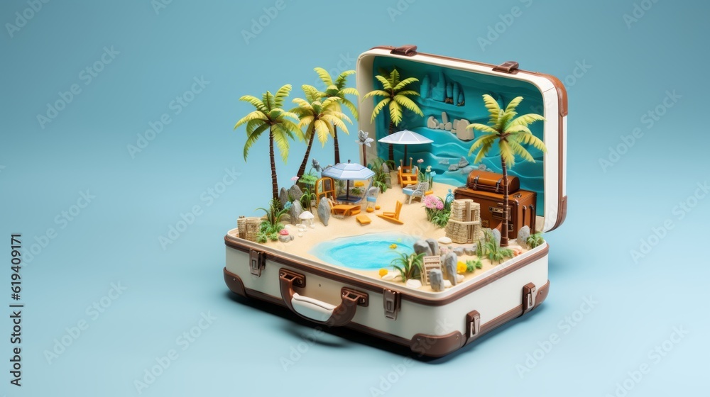 Obraz premium isolated open suitcase with vacation landscape