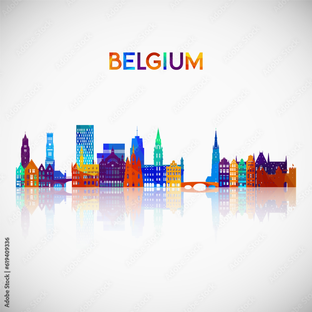 Belgium skyline silhouette in colorful geometric style. Symbol for your design. Vector illustration.