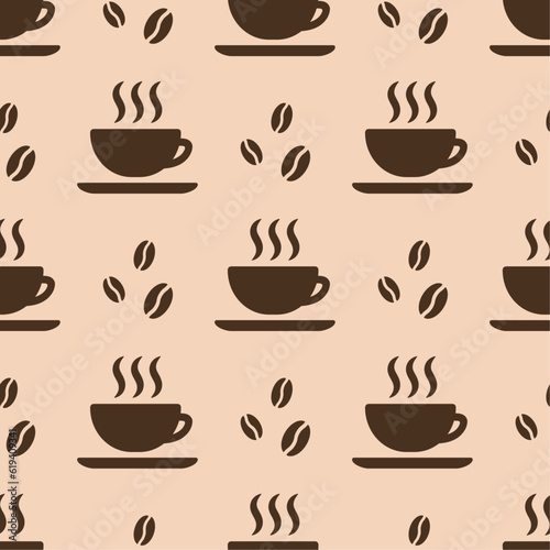 Brown coffee cups on beige background vector seamless pattern. Best for textile  cafe decor  wallpapers  wrapping paper  package and web design.
